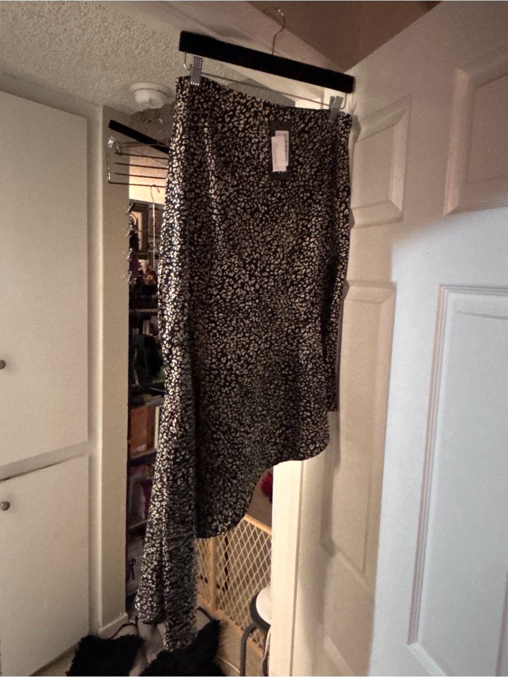 Nasty Gal Black & White Asymmetric Printed Midi Skirt